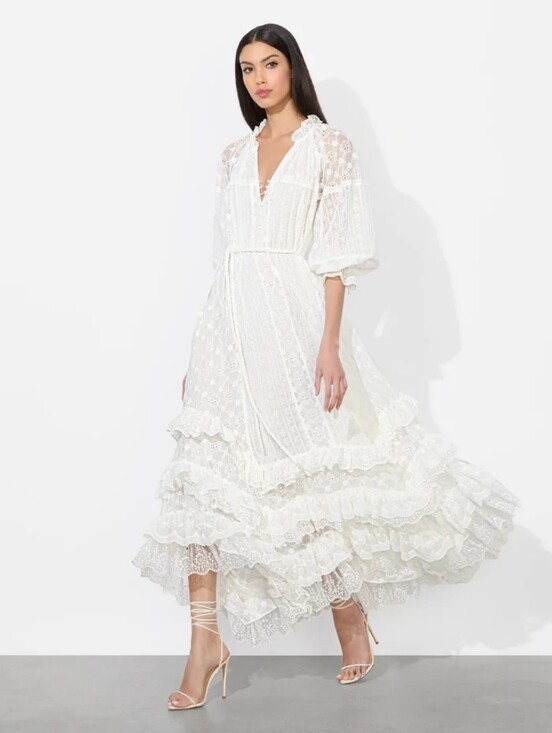 Alice + Olivia Dresses & Skirts - Alice + Olivia Alycen Eyelet Ruffle Maxi Dress Medium
